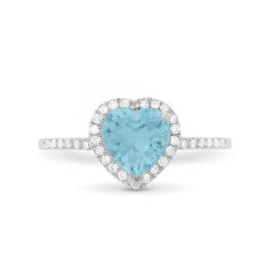Anillo de oro blanco, diamantes y aguamarina