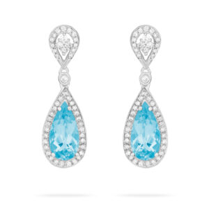 Pendientes de oro blanco, topacios azules y diamantes