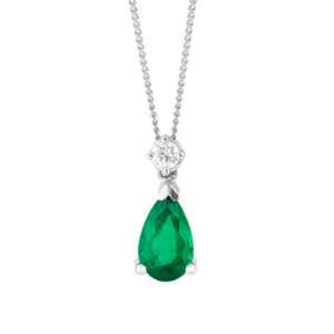 Collar de oro blanco, diamante y esmeralda