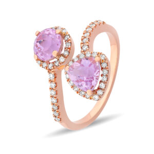 Anillo de oro rosa, kuncitas y diamantes