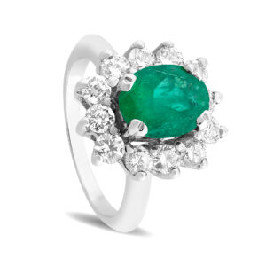 Anillo de oro blanco con esmeralda y diamantes