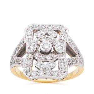 Anillo de oro blanco y oro amarillo con diseño vintage