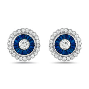 Pendientes diseño art-decó en oro blanco, zafiros y diamantes