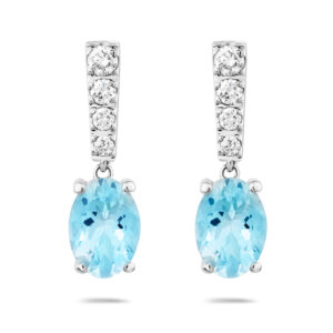 Pendientes de oro blanco, diamantes y aguamarinas