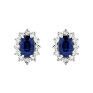 Pendientes de oro blanco, diamantes y zafiros