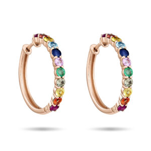 Pendientes de oro rosa, zafiros rainbow, rubíes y esmeraldas