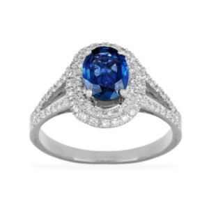 Anillo de oro blanco, zafiro y diamantes